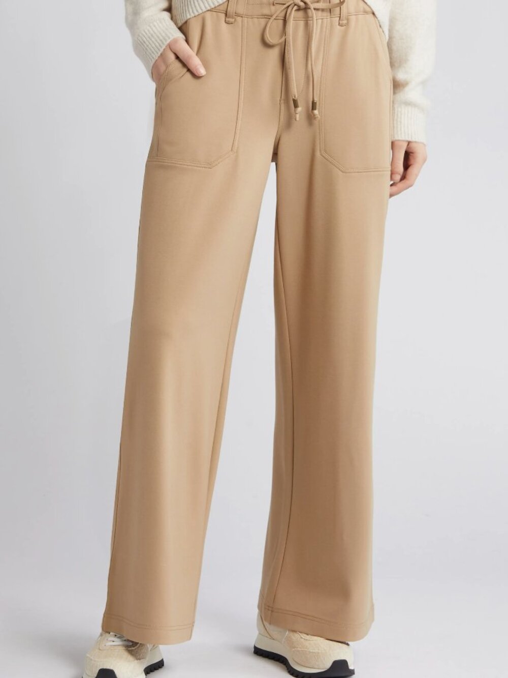WIT AND WISDOM "Ab" Leisure Pull-On Khaki HIgh Waist Wide Leg Knit Pants, Small